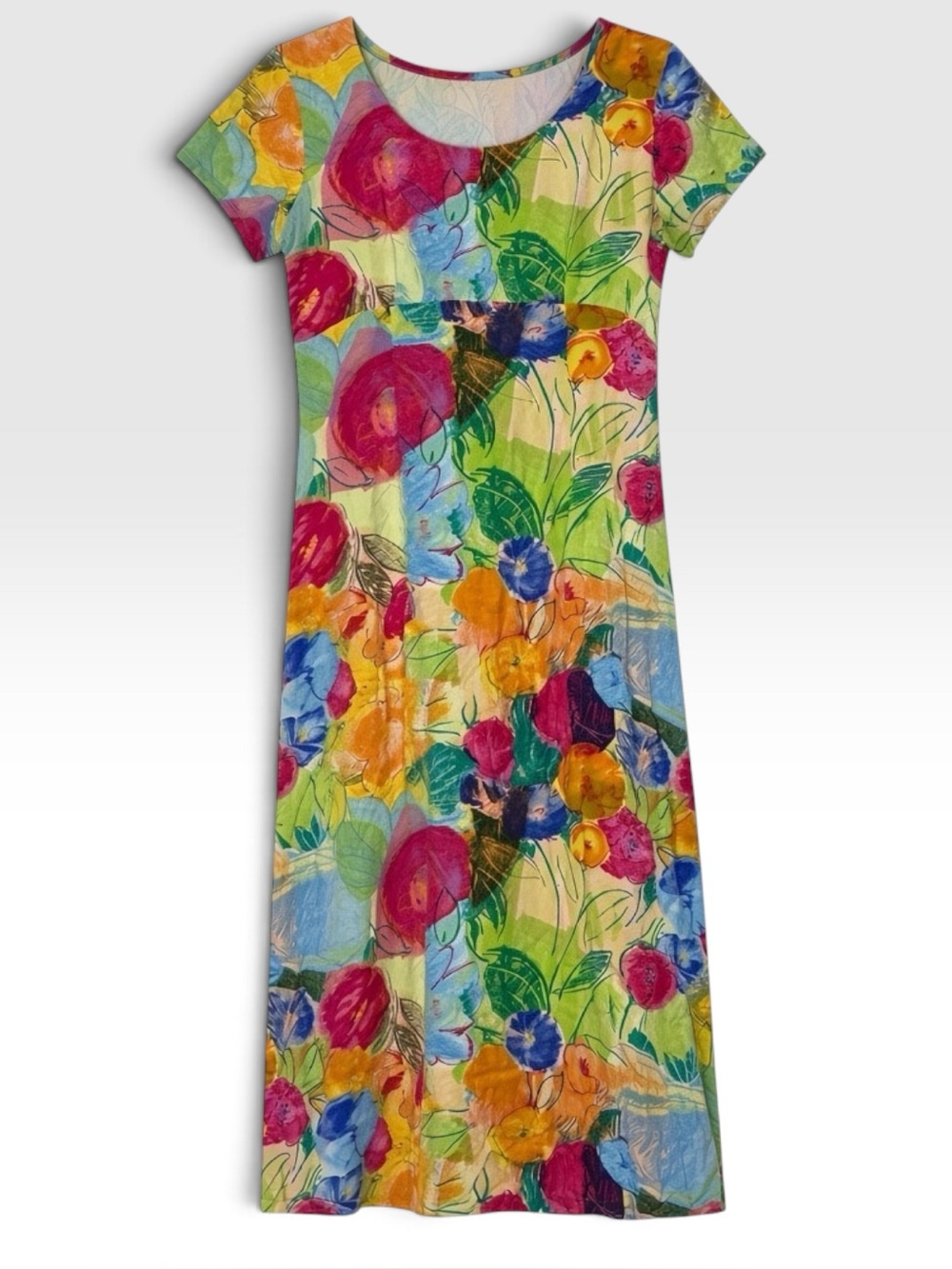 Jam’s World Sz S Rayon Blend Bright Floral Short-Sleeve Maxi Dress | GUC